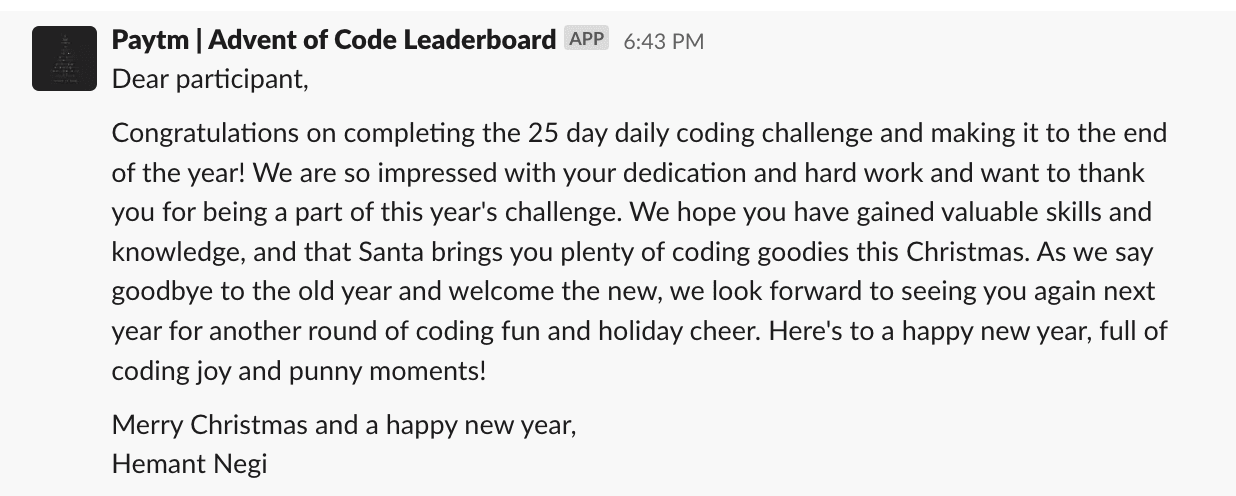 advent of code announcement messages